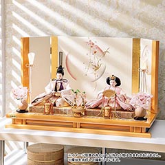 雛人形: 横山一彦作 みはる 小三五親王揃 天竜檜 台屏風 親王飾り