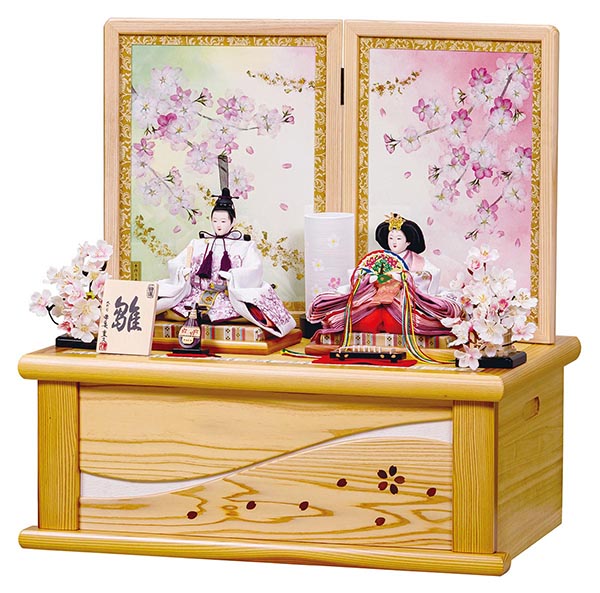 平安豊久作 初桜 小三五親王揃 天竜杉台屏風 押し花屏風 収納飾り