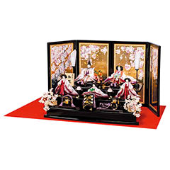 雛人形: 田村芙紗彦作 桜恵祥 京九番親王 京五寸官女 五人飾り 押し花・落とし屏風 三段飾り