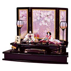 雛人形: 田村芙紗彦作 桜祇園 京八番親王揃 押し花屏風 二段飾り
