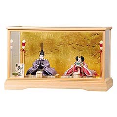 雛人形: 横山一彦作 松園 柳親王 天竜檜 ガラスケース飾り
