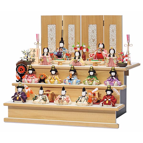 十五人飾り 平安雛 15号 木製三段飾り