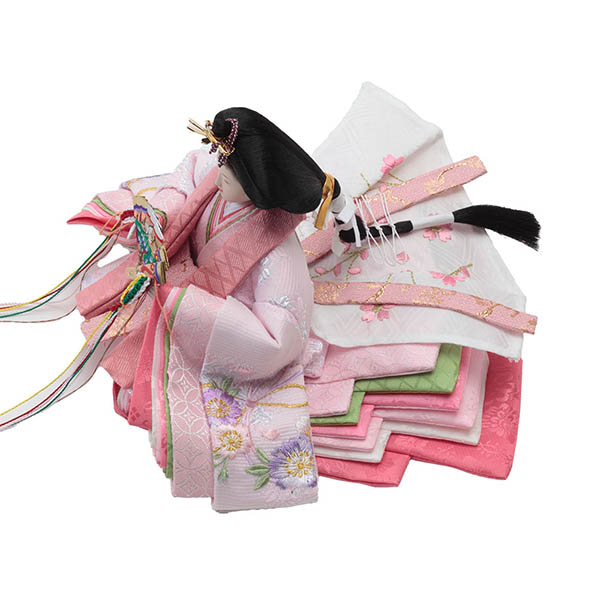 久月　 雛人形　久月 楢 衣裳着 収納五人飾り 白木 木目 刺繍 芥子親王 柳官女　詳細画像