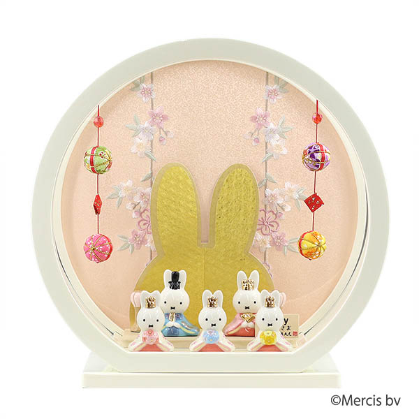 miffy  ミッフィー 磁器 ひな人形 うさこ 親王 官女 五人飾り 白アイボリー塗り 鞠二連つる