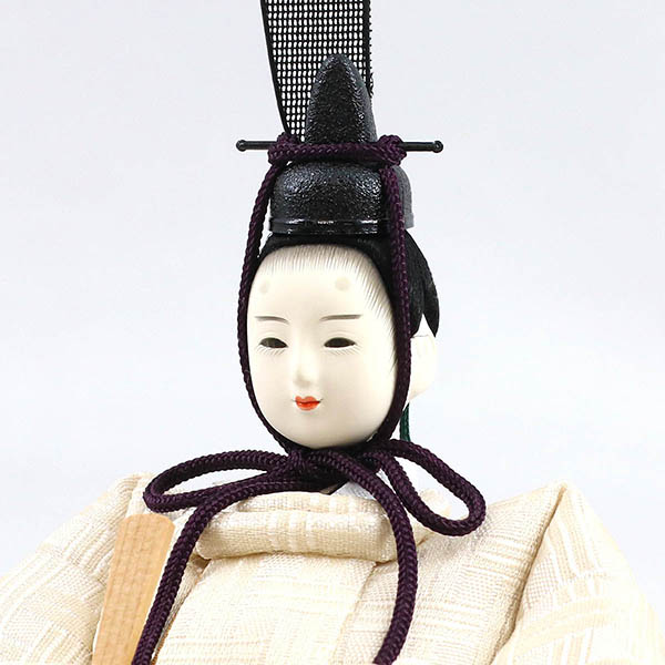 柴田家千代　 雛人形　柴田家千代作 葵 算崩地紋 刺繍桜ちらし 白紫 柳親王 裾長衣装着 白木 木目 アクリルケース　詳細画像