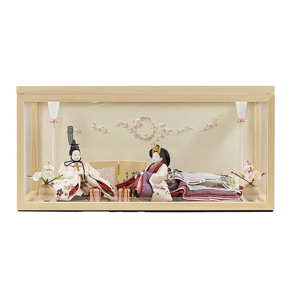 柴田家千代作 葵 算崩地紋 刺繍桜ちらし 白紫 柳親王 裾長衣装着 白木 木目 アクリルケース