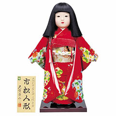 雛人形: 元画章介作 正絹別染め 雲に花 赤