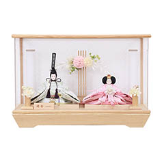 雛人形: 優香作 衣裳着 京十二番親王 アレンジフラワー 白木 木目 アクリルケース飾り