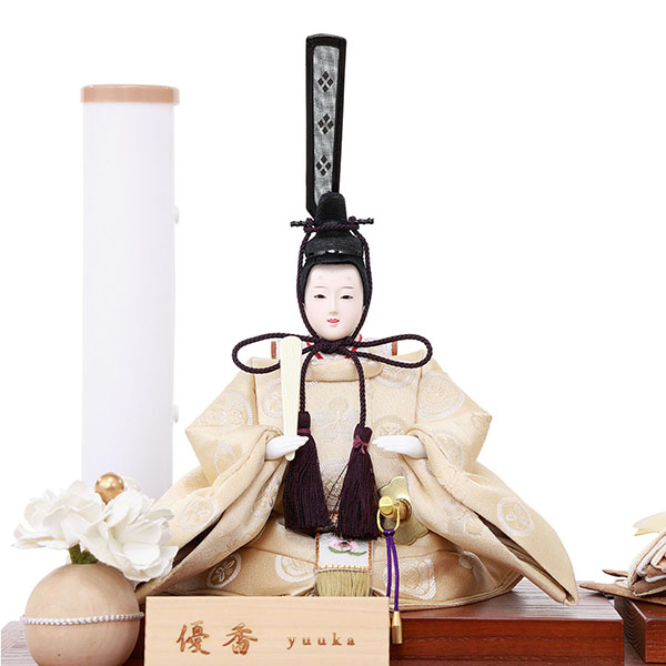 フジキ　 雛人形　優香作 衣裳着 京十三番親王 アレンジフラワー 茶木目 アクリルケース飾り　詳細画像