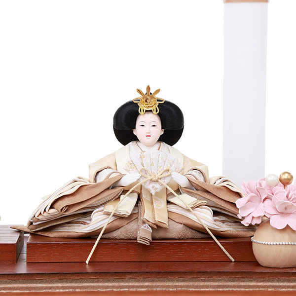 フジキ　 雛人形　優香作 衣裳着 京十三番親王 アレンジフラワー 茶木目 アクリルケース飾り　詳細画像