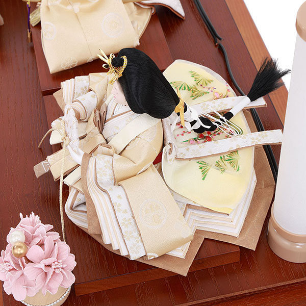 フジキ　 雛人形　優香作 衣裳着 京十三番親王 アレンジフラワー 茶木目 アクリルケース飾り　詳細画像