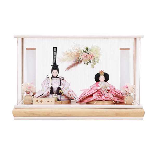 優香作 衣裳着 京十三番親王 アレンジフラワー 白木 木目 アクリルケース飾り