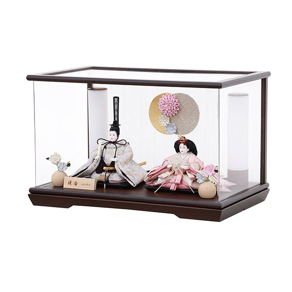 フジキ　 雛人形　優香作 衣裳着 京十三番親王 つまみ細工 鉄刀木 アクリルケース飾り　詳細画像