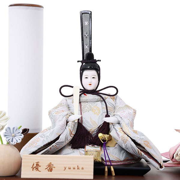 フジキ　 雛人形　優香作 衣裳着 京十三番親王 つまみ細工 鉄刀木 アクリルケース飾り　詳細画像