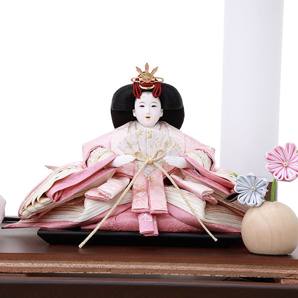 フジキ　 雛人形　優香作 衣裳着 京十三番親王 つまみ細工 鉄刀木 アクリルケース飾り　詳細画像
