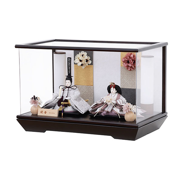 フジキ　 雛人形　優香作 衣裳着 京十三番親王 アレンジフラワー 黒檀 アクリルケース飾り　詳細画像