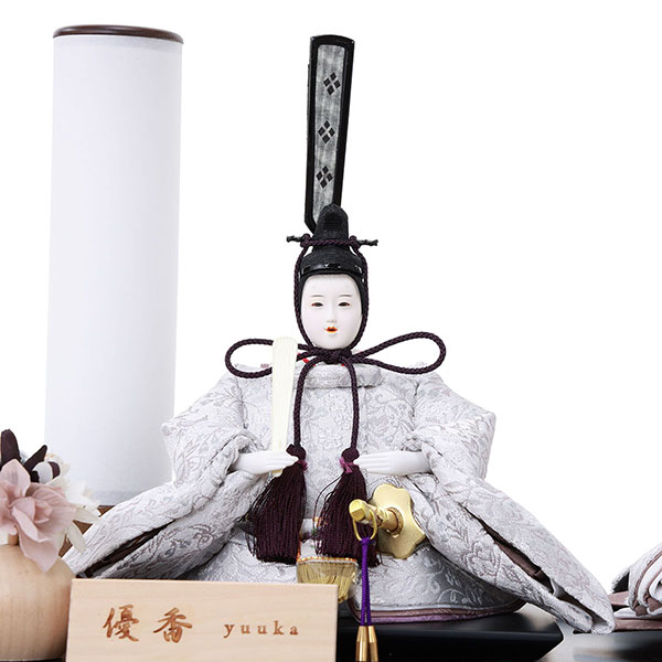 フジキ　 雛人形　優香作 衣裳着 京十三番親王 アレンジフラワー 黒檀 アクリルケース飾り　詳細画像