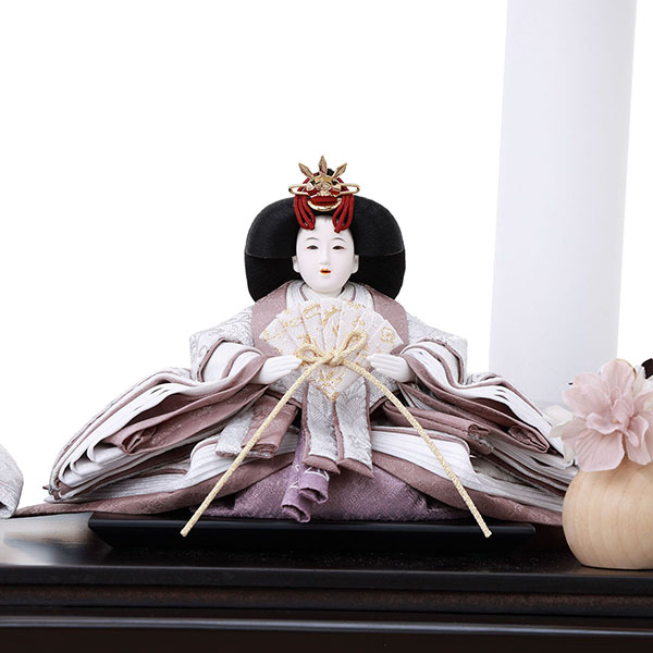 フジキ　 雛人形　優香作 衣裳着 京十三番親王 アレンジフラワー 黒檀 アクリルケース飾り　詳細画像