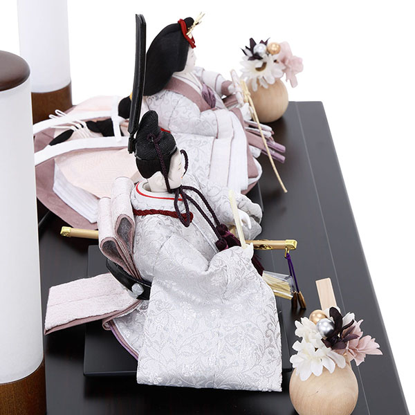 フジキ　 雛人形　優香作 衣裳着 京十三番親王 アレンジフラワー 黒檀 アクリルケース飾り　詳細画像