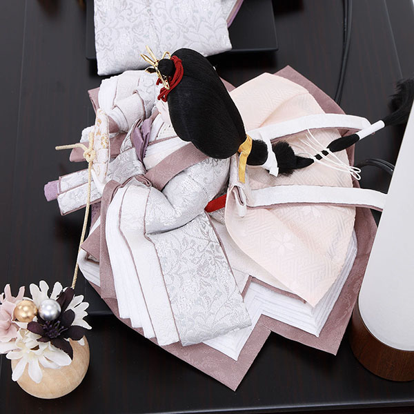 フジキ　 雛人形　優香作 衣裳着 京十三番親王 アレンジフラワー 黒檀 アクリルケース飾り　詳細画像