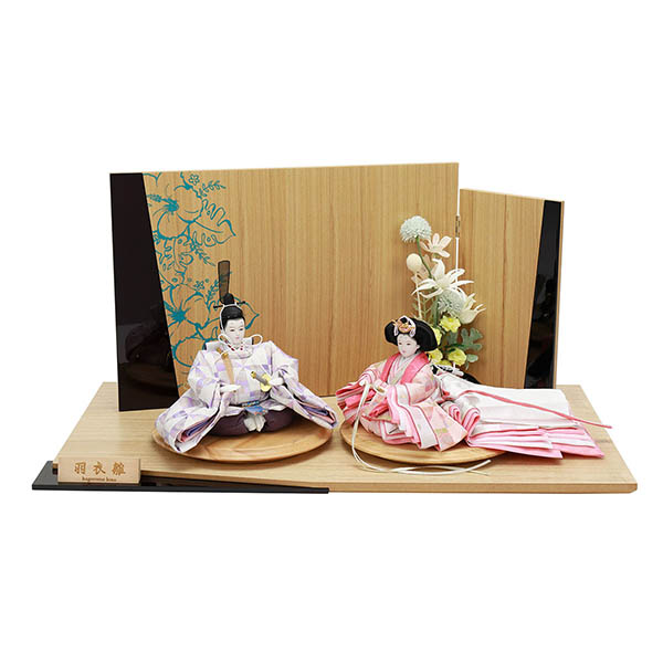 羽衣雛 衣裳着 京十三番親王 二曲変則 白木 木目 洋花屏風 アレンジフラワー 平飾り