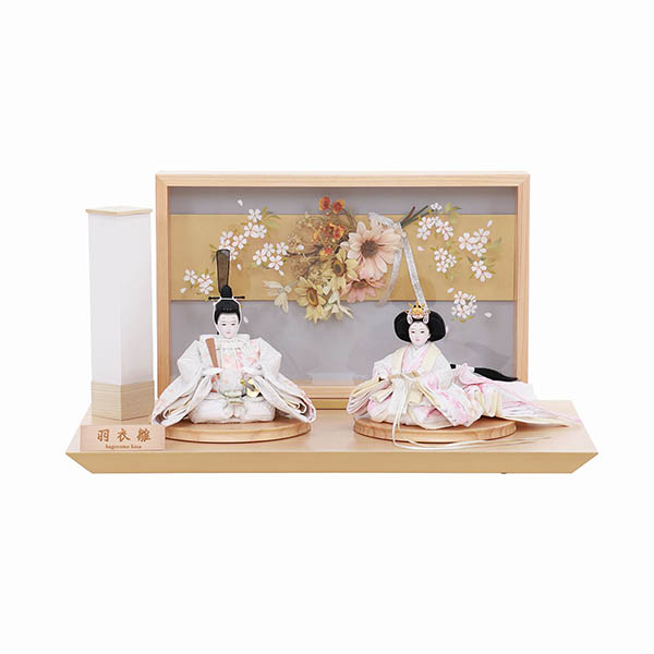 羽衣雛 衣裳着 京十四番親王 刺繍 白木 木目 檜 小桜にブーケ 平飾り