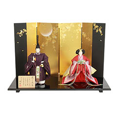 雛人形: 優香作 衣裳着 正絹 京十番親王 立ち雛 四曲月と夢桜屏風 平飾り