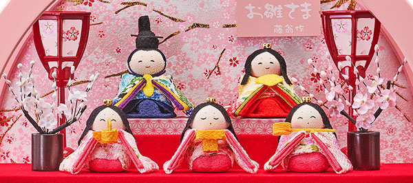 藤翁　 雛人形　舞あそび 桃 わらべ十人飾り 手鏡型 アクリルケース オルゴール付き　詳細画像