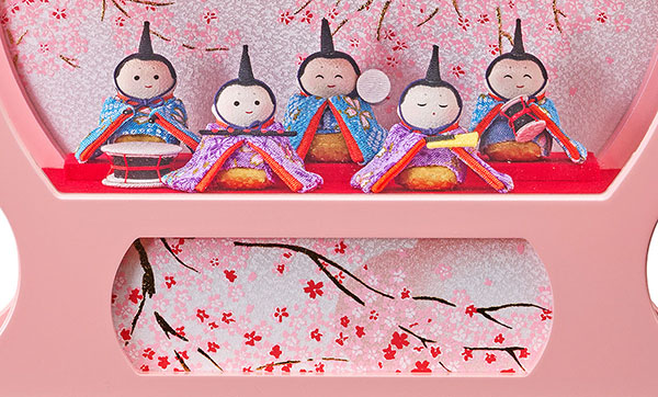 藤翁　 雛人形　舞あそび 桃 わらべ十人飾り 手鏡型 アクリルケース オルゴール付き　詳細画像