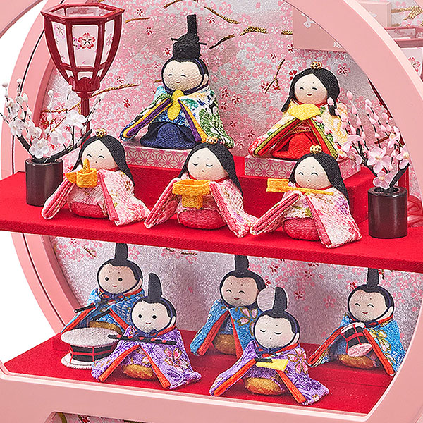 藤翁　 雛人形　舞あそび 桃 わらべ十人飾り 手鏡型 アクリルケース オルゴール付き　詳細画像