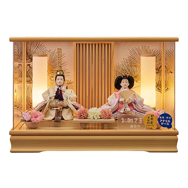 まひろ 小三五親王飾り 白木 木目 桧 格子 アクリルケース