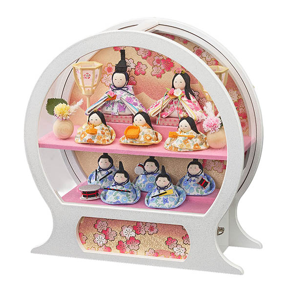 藤翁　 雛人形　舞こてい わらべ十人飾り 手鏡型 アクリルケース オルゴール付き　詳細画像