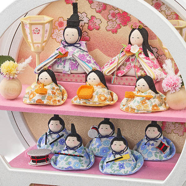 藤翁　 雛人形　舞こてい わらべ十人飾り 手鏡型 アクリルケース オルゴール付き　詳細画像