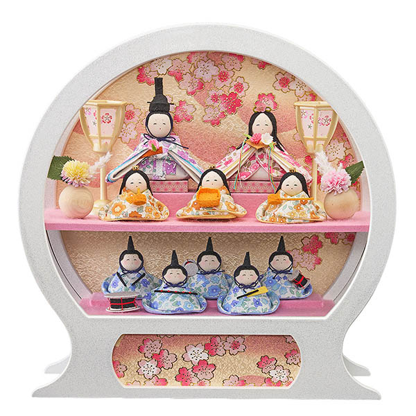 舞こてい わらべ十人飾り 手鏡型 アクリルケース オルゴール付き