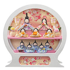 雛人形: 舞こてい わらべ十人飾り 手鏡型 アクリルケース オルゴール付き