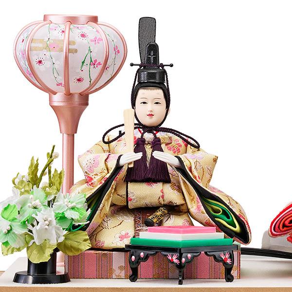 藤翁　 雛人形　みのり 豆親王飾り 茶木目 ホワイトオーク 金彩バック アクリルケース　詳細画像