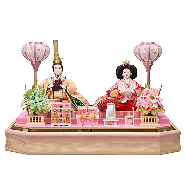 藤翁　 雛人形　美里 小三五親王飾り 白木 木目 六角 ホワイトオークボカシ アクリルケース　詳細画像