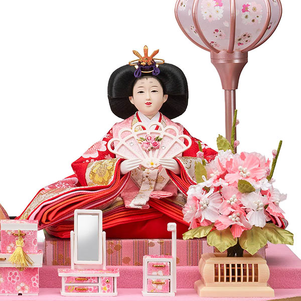 藤翁　 雛人形　美里 小三五親王飾り 白木 木目 六角 ホワイトオークボカシ アクリルケース　詳細画像