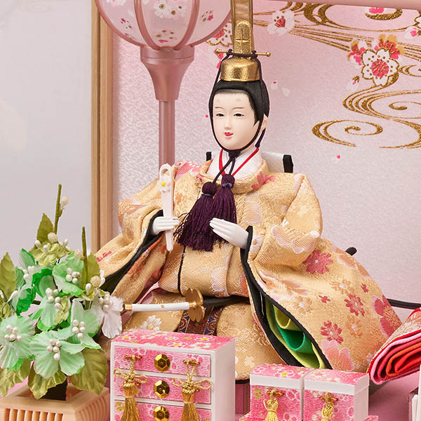 藤翁　 雛人形　美里 小三五親王飾り 白木 木目 六角 ホワイトオークボカシ アクリルケース　詳細画像