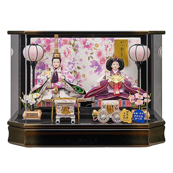 雛人形 藤翁 胡蝶 三五親王飾り 白 六角金ボカシ アクリルケース 詳細画像 藤翁 雛人形 胡蝶 三五親王飾り 白 六角金ボカシ アクリルケース 詳細画像