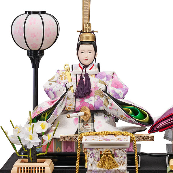 雛人形 藤翁 胡蝶 三五親王飾り 白 六角金ボカシ アクリルケース 詳細画像 藤翁 雛人形 胡蝶 三五親王飾り 白 六角金ボカシ アクリルケース 詳細画像