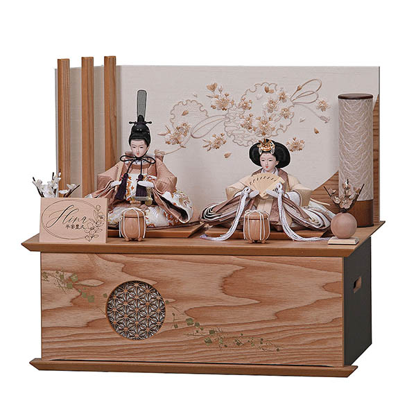 えま 小芥子親王 収納飾り 白木 麻の葉LED灯付収納箱