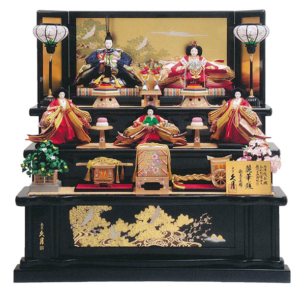 金彩刺繍 麗華雛 衣裳着 木製 京七番親王 大三五官女 五人飾り 三段飾り 【D-54】