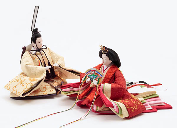 久月　 雛人形　刺繍 衣裳着 小三五親王 平飾り 白木 木目　詳細画像