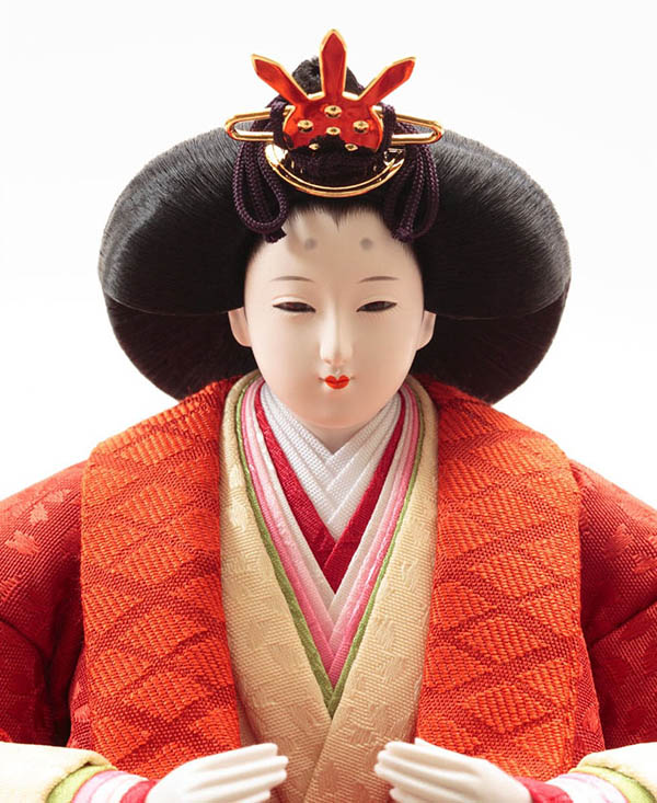 久月　 雛人形　刺繍 衣裳着 小三五親王 平飾り 白木 木目　詳細画像