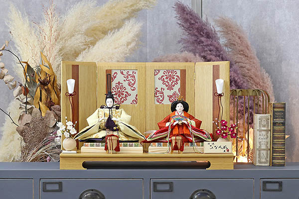 久月　 雛人形　刺繍 衣裳着 小三五親王 平飾り 白木 木目　詳細画像