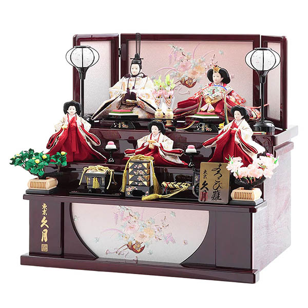 久月　 雛人形　衣裳着 小三五親王 小芥子官女 五人飾り 収納三段飾り　詳細画像