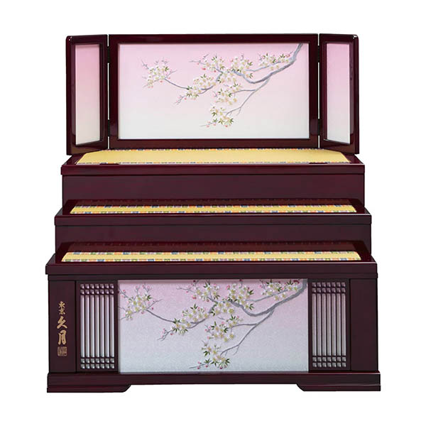 久月　 雛人形　皇雅雛 西陣織金襴 衣裳着 三五親王 芥子官女 五人飾り 収納三段飾り 引き出し式収納箱　詳細画像