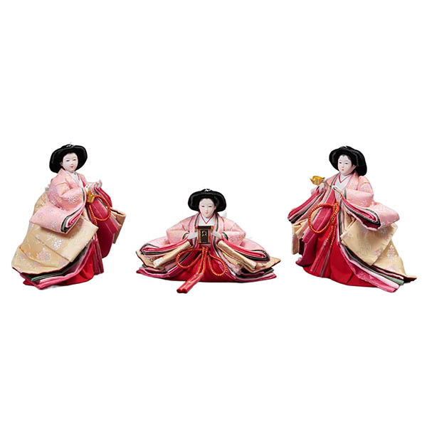 久月　 雛人形　皇雅雛 西陣織金襴 衣裳着 三五親王 芥子官女 五人飾り 収納三段飾り 引き出し式収納箱　詳細画像