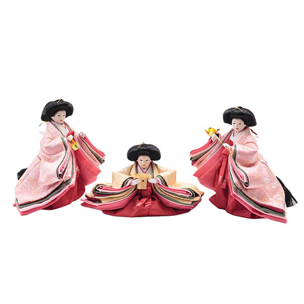 久月　 雛人形　銘木 檜 刺繍 衣裳着 芥子親王 柳官女 五人飾り 収納三段飾り 引き出し式収納箱　詳細画像